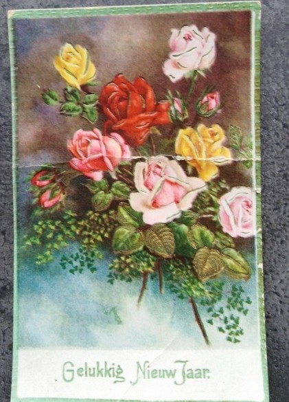 Oude nieuwjaarskaart - Bos rozen