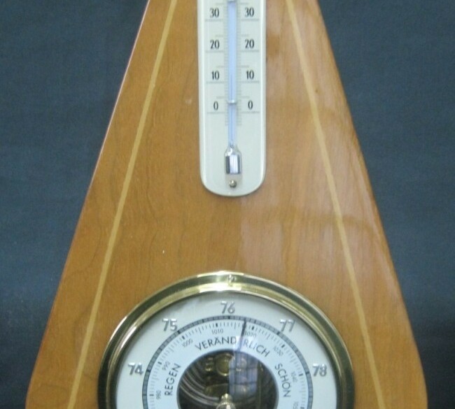Vintage baro-/thermom,hooggl.kersenh.montuur,jr'60,28 cm.gs…