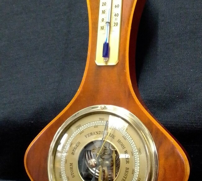 Vintage baro-/thermo,noten kl. montuur,jr, '31.5 , cm h, gs…