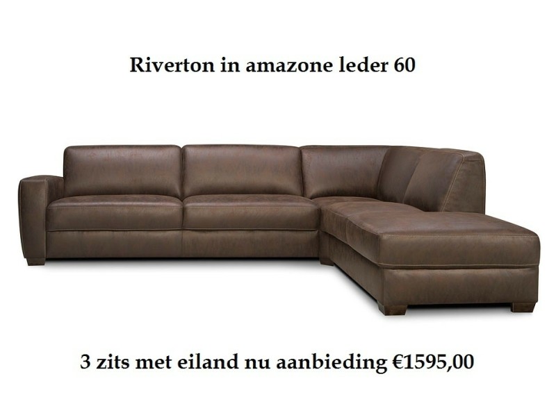 Hoekbank Riverton in apache l60 leder bruin