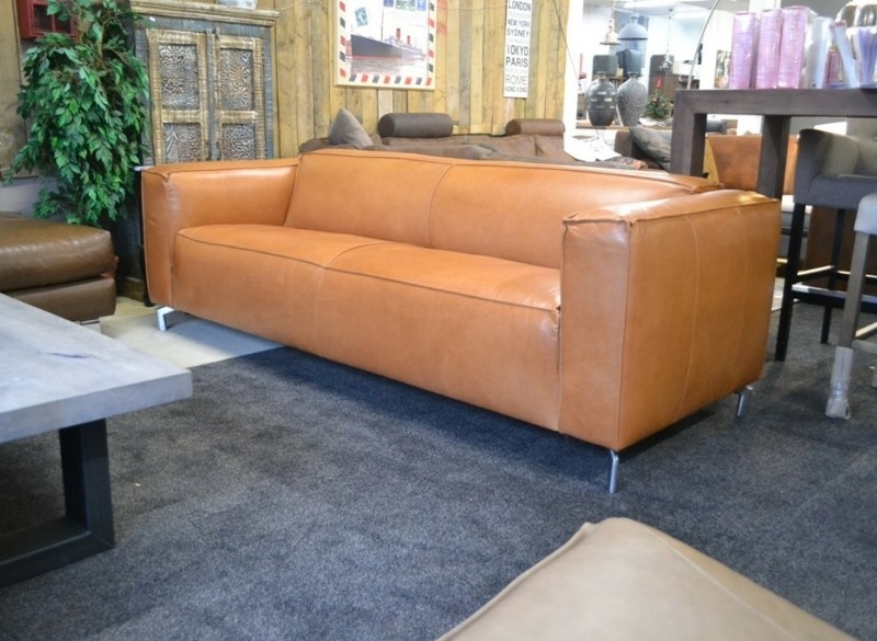 Design bank Primavera in stonewash leer cognac