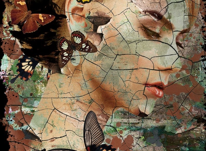 Glasschilderij vrouw met vlinders | 702