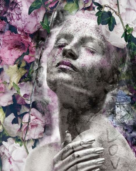 Glasschilderij vrouw met roze bloemen | Ter Halle | 512