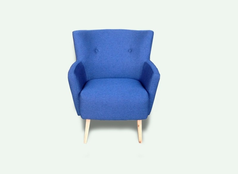 Salzburg retro arm fauteuil uitgevoerd in blauwe stof kleur