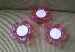 3x Roze bloem waxinelicht houder van glas prijs samen