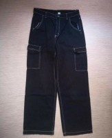 Baggy skate jean cargo pants black with white stitching