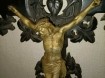 Antiek Houten kruis met bronzen jezusbeeld