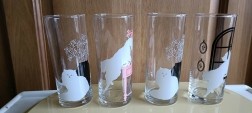 4 glazen met afbeelding van een kat
