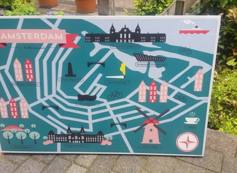 City Map Illustration of Amsterdam. Landmarks and Map Icons