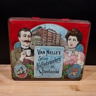 Blik van Nelle's stoom koffiebranderij en theehandel