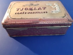 Antiek blik chocolade camée pastilles Tjoklat. 