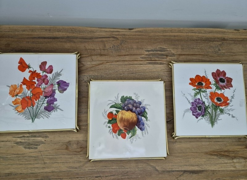 Set van 3 vintage pannen onderzetters