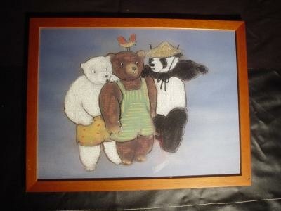 2 teddyberen tekeningen, in lijst achter glas, 43 x 39 cm